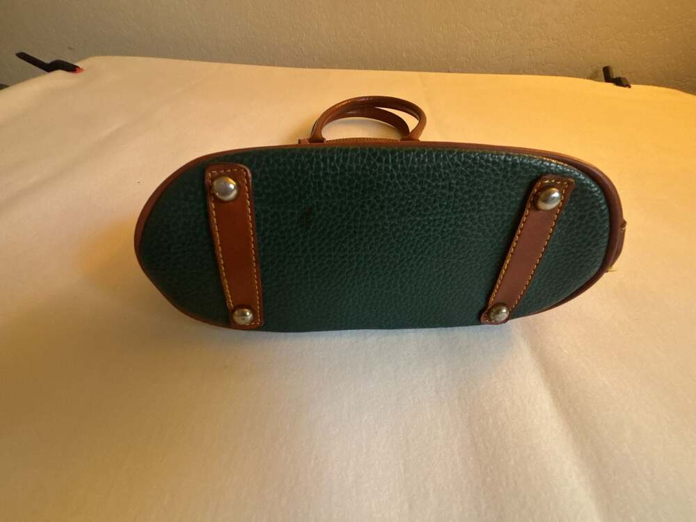 Vintage Dooney & Bourke All-Weather Leather Dome Satchel Bag Green and Tan - Picture 2 of 10